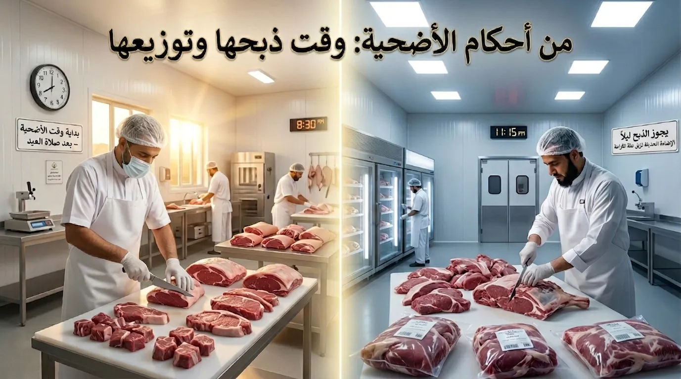 من أحكام الأضحية: وقت ذبح الأضحية وتوزيعها